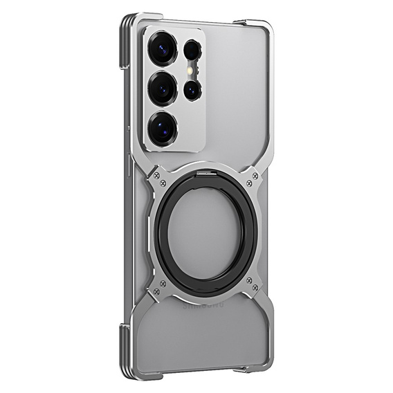 Pouzdro pro Samsung Galaxy S25 Ultra, Kickstand Bumper, s krytem objektivu, pro MagSafe, stříbrné