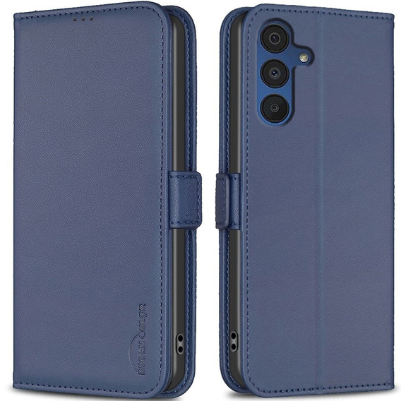 Klopové pouzdro pro Samsung Galaxy A15, BINFEN Wallet, modré + 9H sklo 