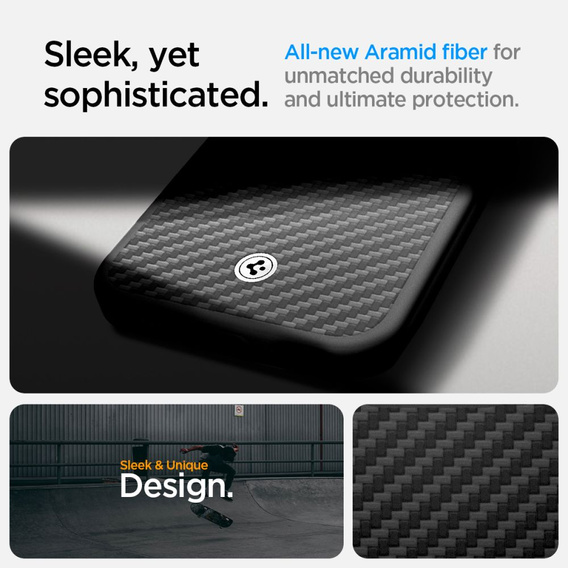 Pouzdro Spigen pro iPhone 16E, Enzo Aramid MagSafe, karbonově černé + 9H tvrzené sklo