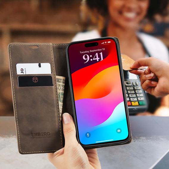 ERBORD Vintage peněženkové pouzdro s klopou pro iPhone 17 Pro Max
