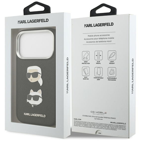Pouzdro Karl Lagerfeld Grained Karl & Choupette Heads Pins & Logo pro iPhone 17 Pro