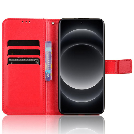 Klopové pouzdro pro Xiaomi 14 Ultra, Crazy Horse Wallet, červené