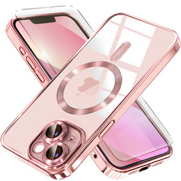 Pouzdro pro iPhone 13, Electro MagSafe, růžové + sklo na displej