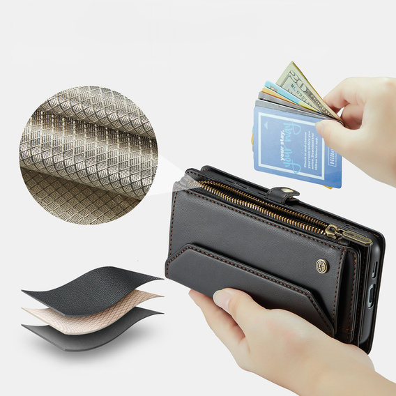 Pouzdro CASEME pro Samsung Galaxy S25 FE, RFID Leather Wallet, s popruhem přes rameno, černé