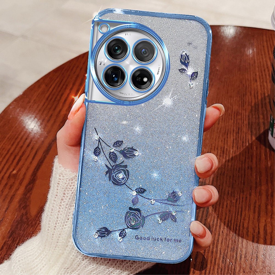 Pouzdro pro OnePlus 12 5G, Glitter Flower, modré