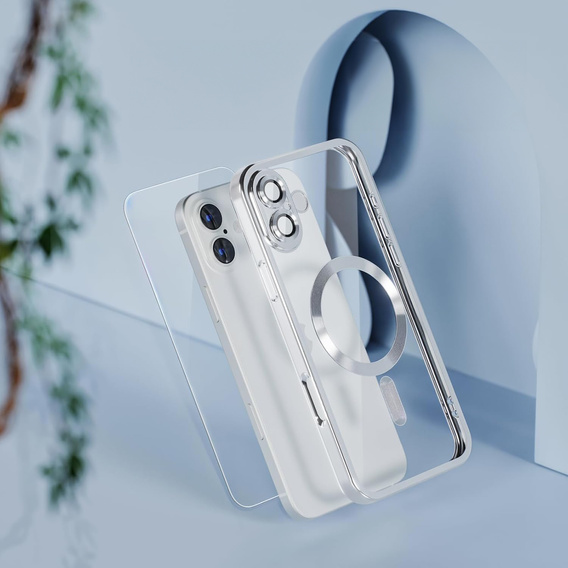Pouzdro pro iPhone 16 Plus, Electro MagSafe, stříbrné + sklo na displej