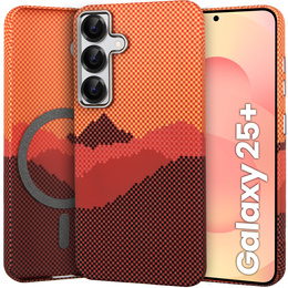 Pouzdro pro Samsung Galaxy S25+ Plus, Carbon Fiber MagSafe, oranžové