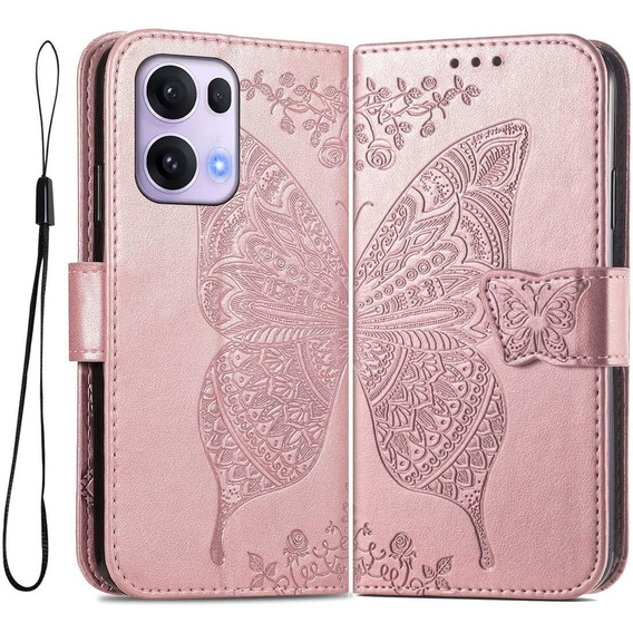 Klopové pouzdro pro Oppo Reno 13 Pro, Butterfly, růžové rose gold