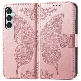 Klopové pouzdro pro Samsung Galaxy M35, Butterfly, růžové rose gold