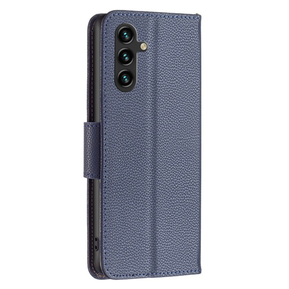 Klopové pouzdro pro Samsung Galaxy A15, Wallet Litchi Leather, modré + 9H sklo 