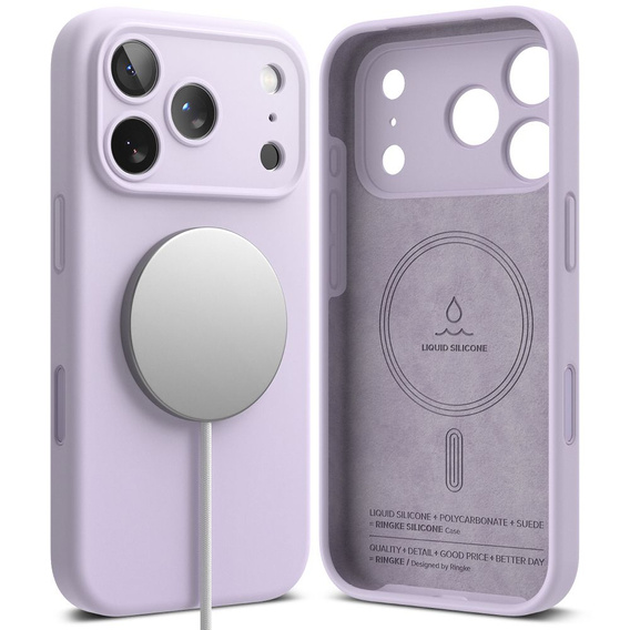 Pouzdro Ringke pro iPhone 17 Pro Max, silikonové magnetické pouzdro MagSafe, světle fialové