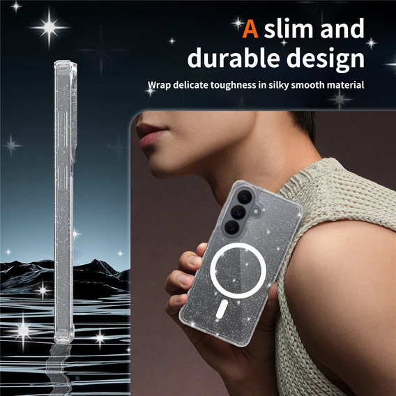 Brokatové pouzdro, pro MagSafe pro Samsung Galaxy S26, průhledné