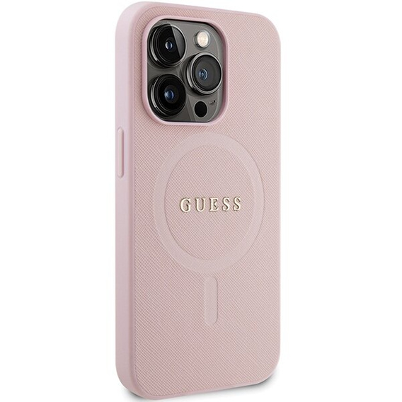 Pouzdro GUESS pro iPhone 14 Pro, Saffiano MagSafe, růžové