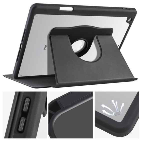 Pouzdro pro iPad 10.2" 2021/2020/2019 (9/8/7 gen.), s prostorem pro stylus, otočné o 360°, černé