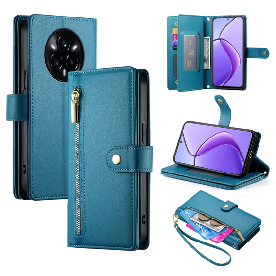 Klopové pouzdro pro Realme 14 Pro+ 5G, Wallet Zipper Pocket, modré