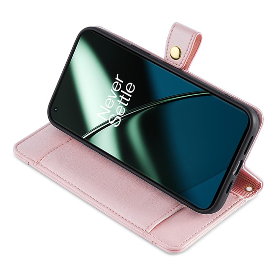 Klopové pouzdro pro OnePlus 12 5G, Wallet Zipper Pocket, růžové
