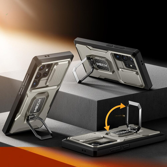 Pancéřové pouzdro pro Samsung Galaxy S24 Ultra, řada TONGATE MECH s kroužkem, šedé
