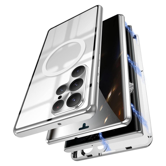 Magnetické pouzdro Dual Glass MagSafe pro Samsung Galaxy S22 Ultra, stříbrné