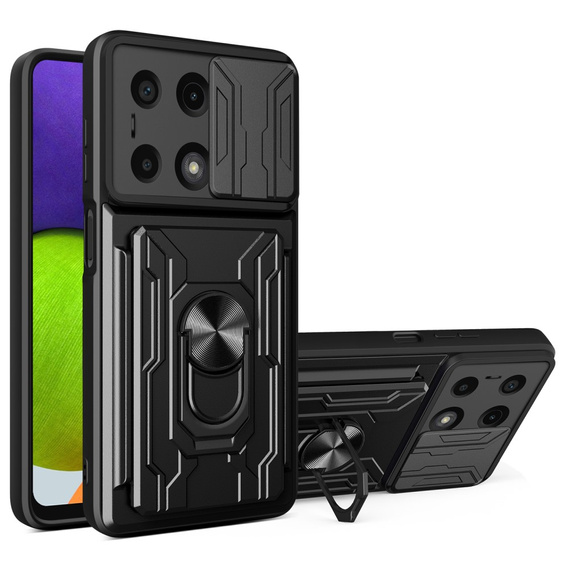 Pancéřové pouzdro pro Xiaomi Redmi Note 13 Pro 4G / Xiaomi Redmi Note 14S / Xiaomi Poco M6 Pro 4G, Camera Slide Card Slot, černé