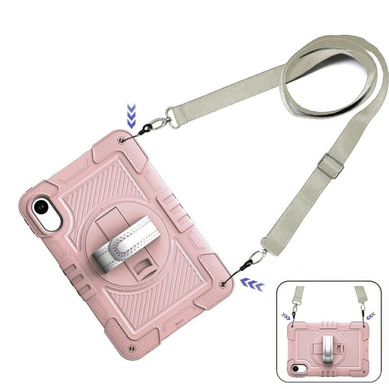 Pevné pouzdro pro Xiaomi Redmi Pad 2, se stojánkem a ramenním popruhem – růžové