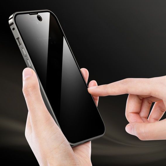 Pouzdro pro iPhone 15 Pro Max, Privacy Dual Glass, pro MagSafe, stříbrné