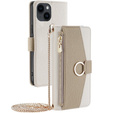 Flipové pouzdro Wallet Zipper Pocket pro iPhone 14, Wallet Zipper Pocket, se zrcátkem, bílé