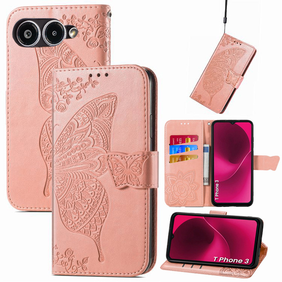 Klopové pouzdro pro T Phone 3 5G, Butterfly, růžové rose gold