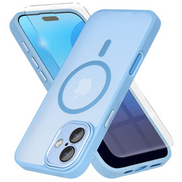 Pouzdro pro iPhone 16 Plus, pro MagSafe, ERBORD Matt Case, modrý + sklo na displej