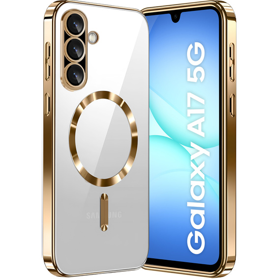 Pouzdro pro Samsung Galaxy A17 5G, Electro MagSafe, průhledné se zlatými boky