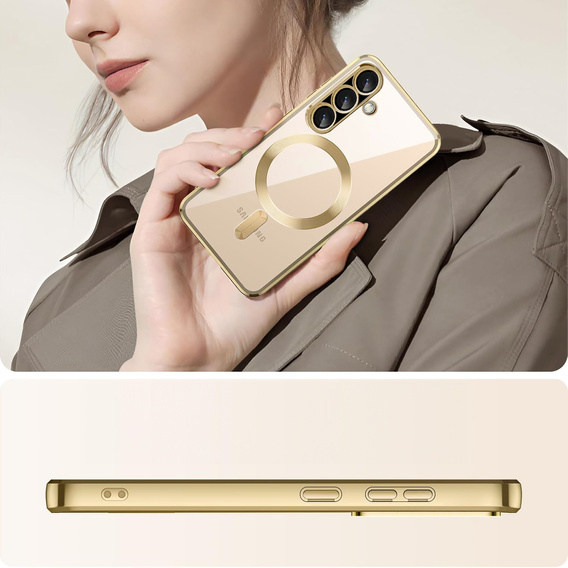 Pouzdro pro Samsung Galaxy A56, Electro MagSafe, zlaté + sklo na displej