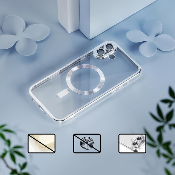 Pouzdro pro iPhone 16 Plus, Electro MagSafe, stříbrné + sklo na displej