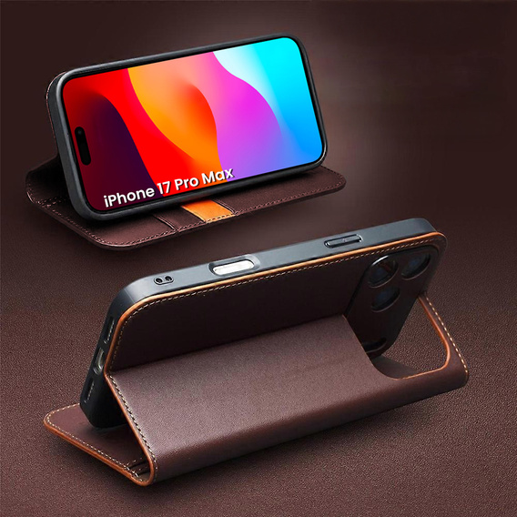 QIALINO kožené peněženkové flipové pouzdro pro iPhone 17 Pro Max - hnědé
