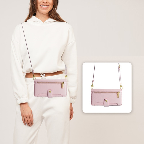 Klopové pouzdro pro iPhone 14, Wallet Zipper Pocket, růžové