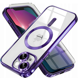Pouzdro pro iPhone 13, Electro MagSafe, fialové + sklo na displej