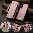CASEME pouzdro pro Samsung Galaxy A56 5G, Retro Leather Wallet, s páskem, růžové