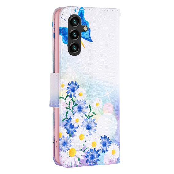 Klopové pouzdro pro Samsung Galaxy A55 5G, Wallet, Butterfly & Flowers, bílé
