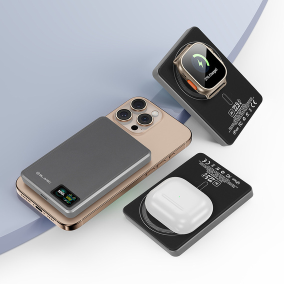 Blavec Power Bank 10000mAh BJ-03 Slim 13,5mm - Type C - 22,5W, MagSafe 3v1 - šedá