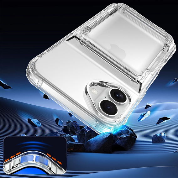 Pouzdro pro iPhone 16, Card Holder Kickstand, transparentní