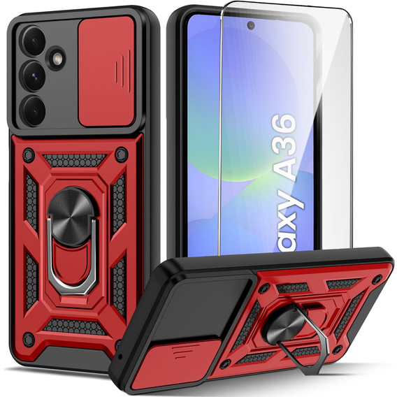 Pancéřové pouzdro pro Samsung Galaxy A36, CamShield Slide, červené + tvrzené sklo 9H