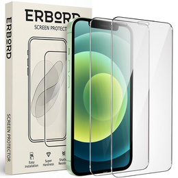 2x tvrzené sklo pro iPhone 12 Mini, ERBORD 9H Hard Glass na displeji
