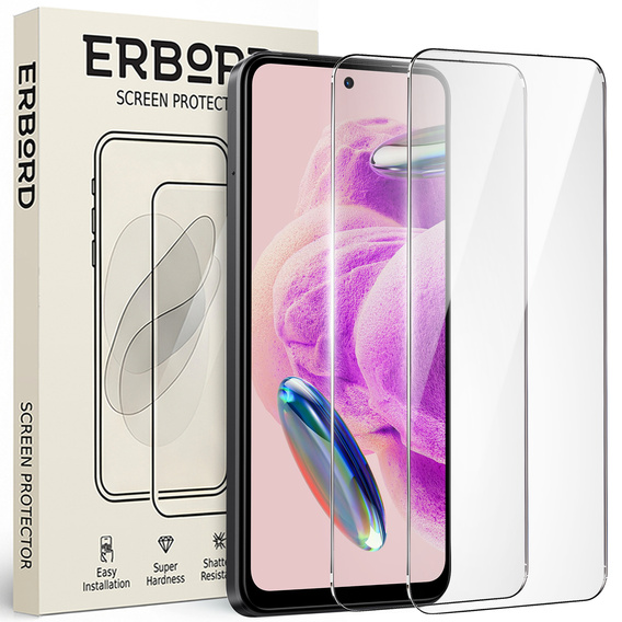 2x tvrzené sklo pro Xiaomi Redmi Note 12S, ERBORD 9H Hard Glass na displeji