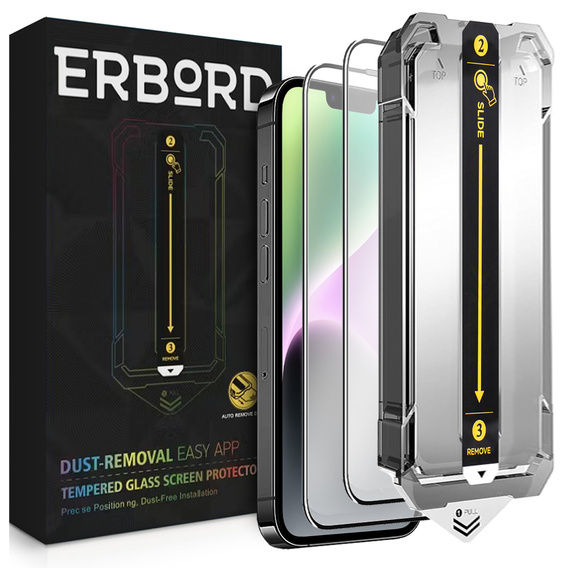 2x tvrzené sklo pro iPhone 16e / 14 / 13 / 13 Pro, ERBORD Easy App Full Screen Protector