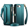 Pouzdro CASEME pro iPhone16e, RFID Leather Wallet, s popruhem přes rameno, zelené