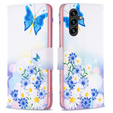 Klopové pouzdro pro Samsung Galaxy A55 5G, Wallet, Butterfly & Flowers, bílé