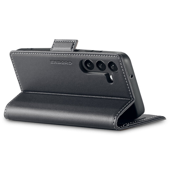 Pouzdro pro Samsung Galaxy A55, ERBORD Glossy Litchi, flipová peněženka, černé