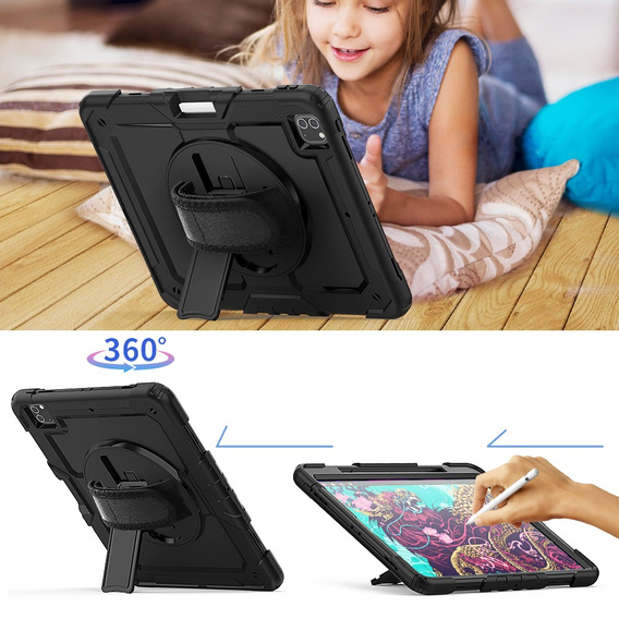 Obrněné pouzdro pro iPad Pro 12.9 2022 / 2021 / 2020 / 2018, ochranné 360 se slotem na stylus, černé