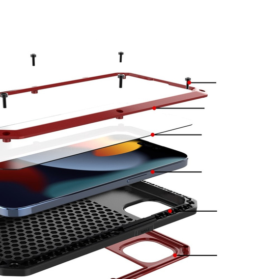 Pouzdro pro iPhone 15, pancéřované, s integrovaným sklem, červené