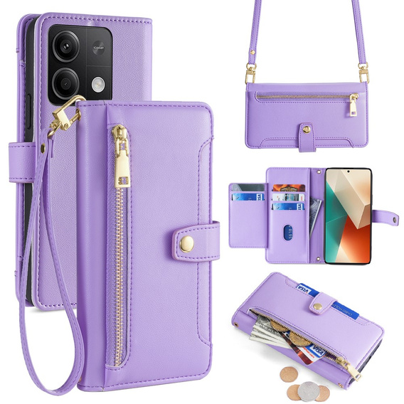 Klopové pouzdro pro Xiaomi Redmi Note 13 5G, Wallet Zipper Pocket, fialové