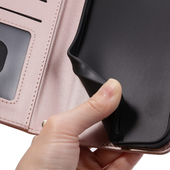 Pouzdro s klopou pro iPhone 16 Pro Max, Rhombus Crossbody Leather, růžové rose gold