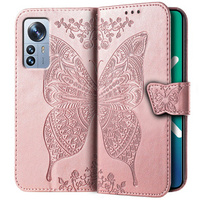 Klopové pouzdro pro Xiaomi 12 Pro, Butterfly, růžové rose gold